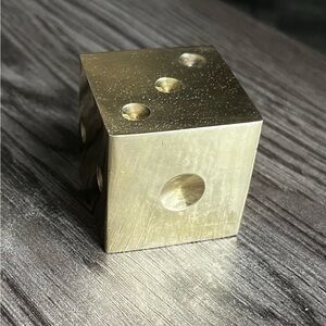 Heavy Solid Brass Dice Paperweight 546g 1.5” Vintage Gold Tone Desk Decor